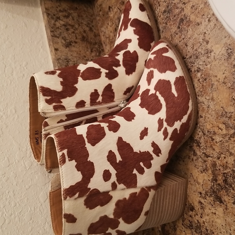 Cow print booties